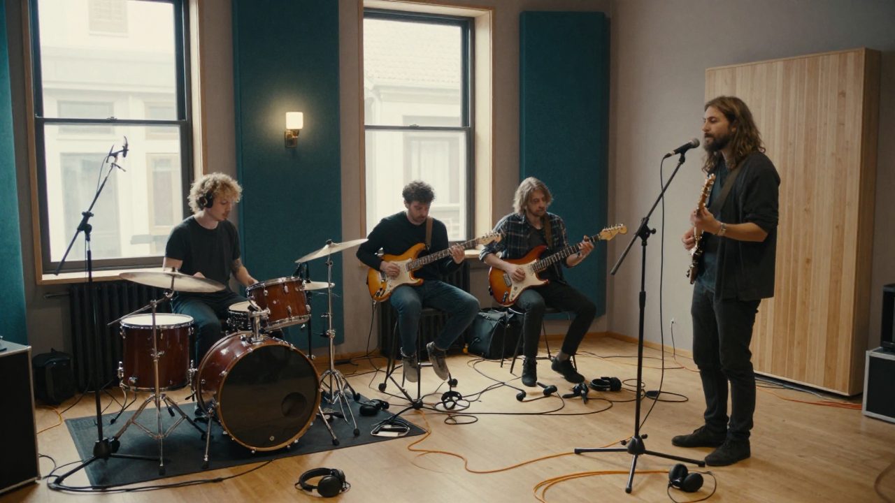 Band speelt live mee in de opnameruimte