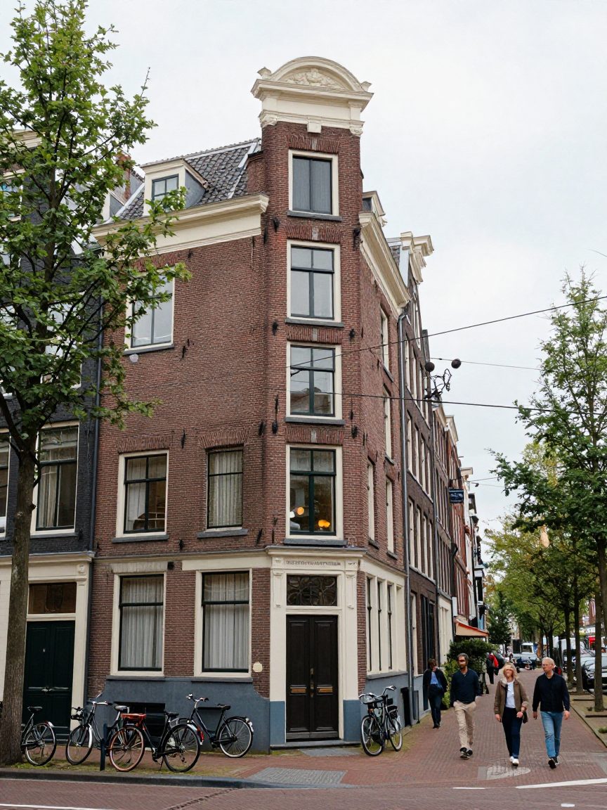 Hoekpand met studio-ingang aan een Amsterdamse straat